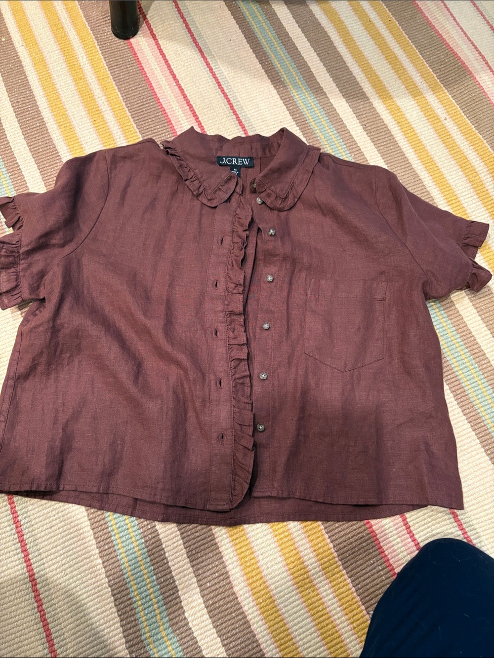 J Crew Cropped Brown Linen Blouse XS